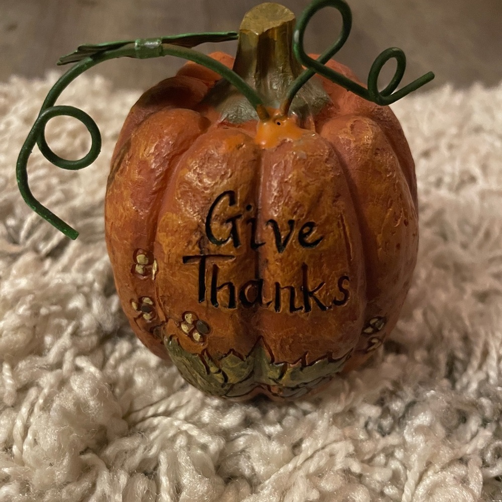 Decorative Orange Pumpkin with‎ 'Give Thanks' Inscription